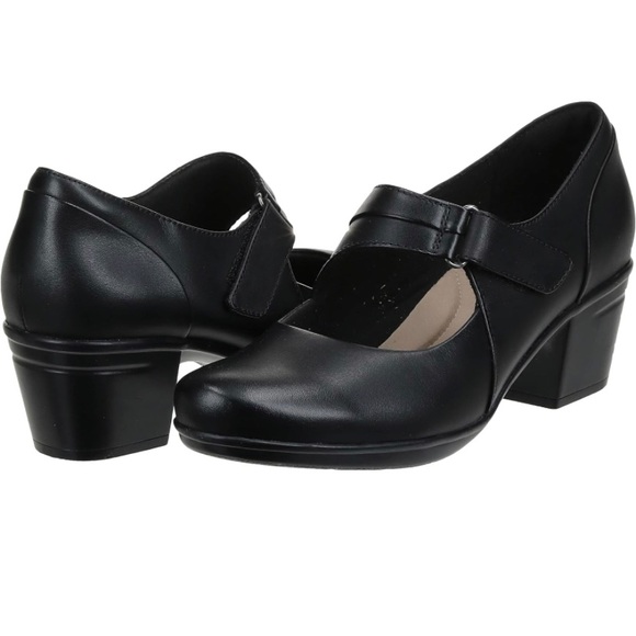 Clarks Womens Black Leather Emslie Lulin Mary Jane Slip On Comfort Shoe Size 7.5 - Picture 1 of 16